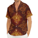 Gold Chinese Dragon Pattern Print Men's Deep V-Neck Shirt