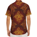 Gold Chinese Dragon Pattern Print Men's Deep V-Neck Shirt