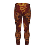 Gold Chinese Dragon Pattern Print Men's leggings