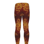 Gold Chinese Dragon Pattern Print Men's leggings