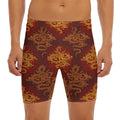 Gold Chinese Dragon Pattern Print Men's Long Boxer Briefs