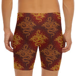Gold Chinese Dragon Pattern Print Men's Long Boxer Briefs