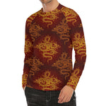 Gold Chinese Dragon Pattern Print Men's Long Sleeve Rash Guard
