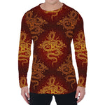 Gold Chinese Dragon Pattern Print Men's Long Sleeve T-Shirt
