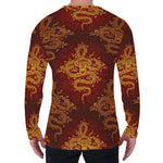 Gold Chinese Dragon Pattern Print Men's Long Sleeve T-Shirt