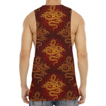 Gold Chinese Dragon Pattern Print Men's Muscle Tank Top