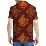 Gold Chinese Dragon Pattern Print Men's Polo Shirt