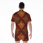 Gold Chinese Dragon Pattern Print Men's Rompers