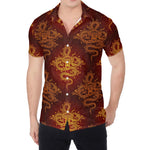 Gold Chinese Dragon Pattern Print Men's Shirt