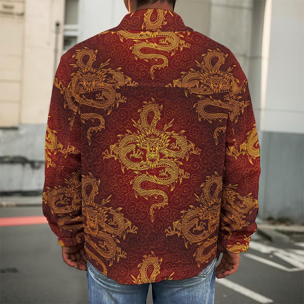 Gold Chinese Dragon Pattern Print Men's Shirt Jacket