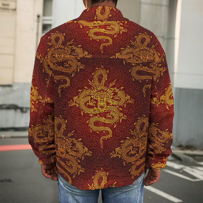 Gold Chinese Dragon Pattern Print Men's Shirt Jacket