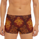 Gold Chinese Dragon Pattern Print Men's Short Boxer Briefs