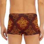 Gold Chinese Dragon Pattern Print Men's Short Boxer Briefs