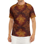 Gold Chinese Dragon Pattern Print Men's Short Sleeve Rash Guard