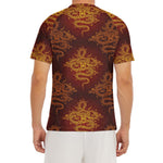Gold Chinese Dragon Pattern Print Men's Short Sleeve Rash Guard