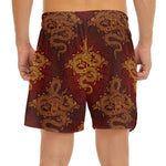 Gold Chinese Dragon Pattern Print Men's Split Running Shorts
