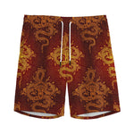 Gold Chinese Dragon Pattern Print Men's Sports Shorts