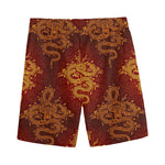 Gold Chinese Dragon Pattern Print Men's Sports Shorts