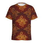 Gold Chinese Dragon Pattern Print Men's Sports T-Shirt