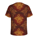 Gold Chinese Dragon Pattern Print Men's Sports T-Shirt
