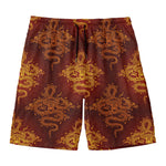 Gold Chinese Dragon Pattern Print Men's Swim Trunks