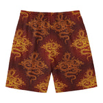 Gold Chinese Dragon Pattern Print Men's Swim Trunks