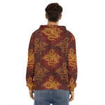 Gold Chinese Dragon Pattern Print Men's Velvet Pullover Hoodie