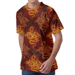 Gold Chinese Dragon Pattern Print Men's Velvet T-Shirt