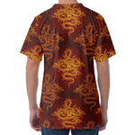Gold Chinese Dragon Pattern Print Men's Velvet T-Shirt
