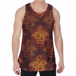 Gold Chinese Dragon Pattern Print Men's Velvet Tank Top