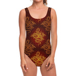 Gold Chinese Dragon Pattern Print One Piece Swimsuit