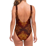 Gold Chinese Dragon Pattern Print One Piece Swimsuit