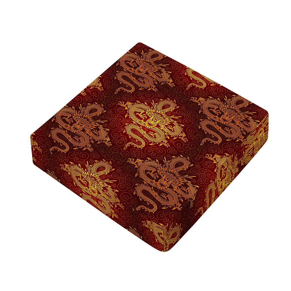 Gold Chinese Dragon Pattern Print Outdoor Seat Cushion Cover