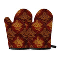 Gold Chinese Dragon Pattern Print Oven Mitts