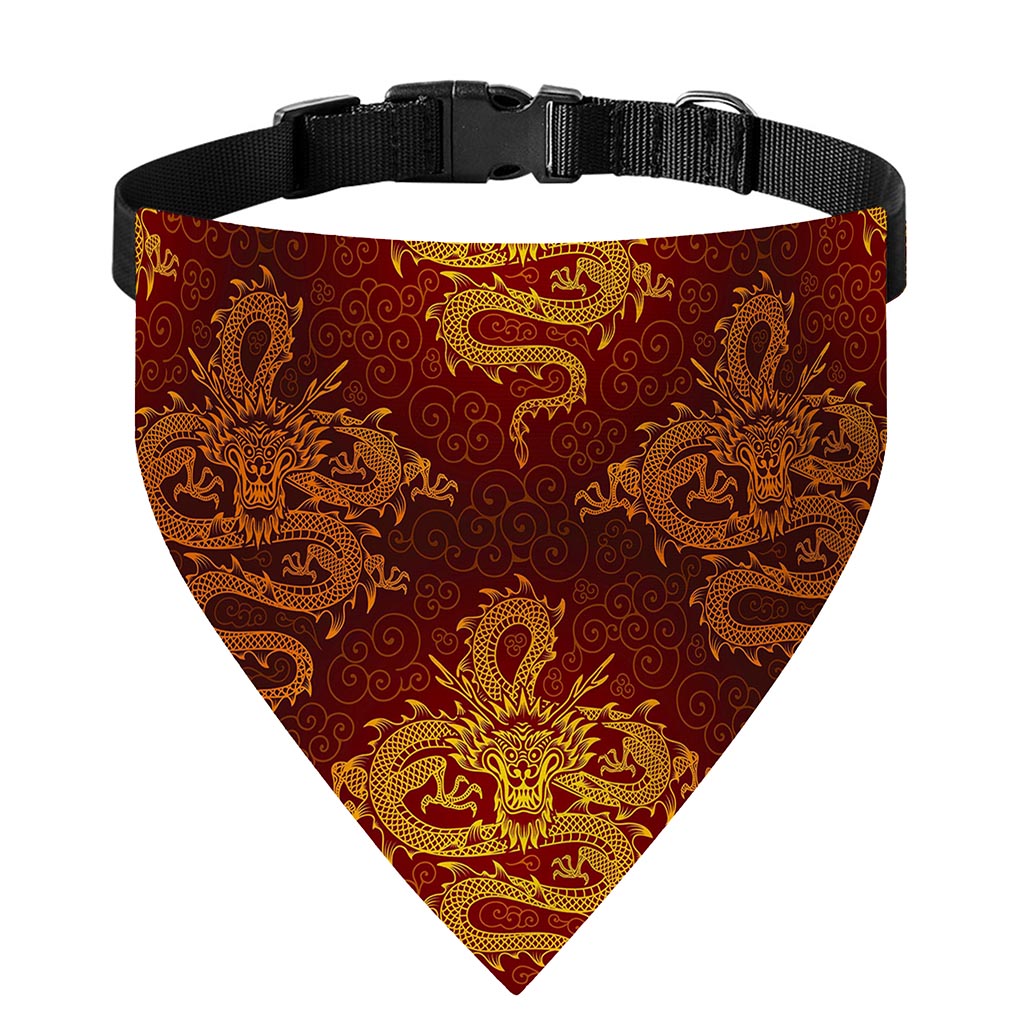 Gold Chinese Dragon Pattern Print Over The Collar Dog Bandana
