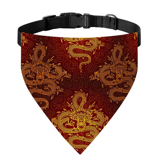 Gold Chinese Dragon Pattern Print Over The Collar Dog Bandana