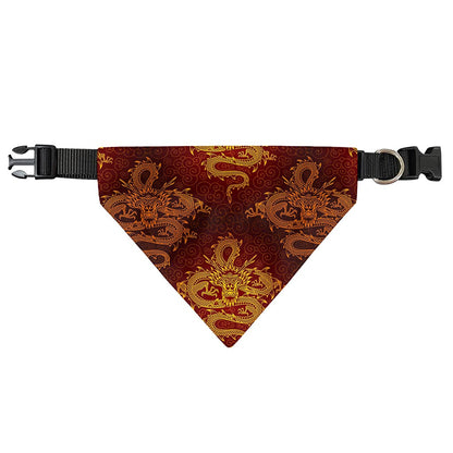 Gold Chinese Dragon Pattern Print Over The Collar Dog Bandana
