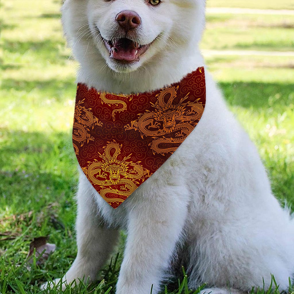 Gold Chinese Dragon Pattern Print Over The Collar Dog Bandana