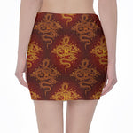 Gold Chinese Dragon Pattern Print Pencil Mini Skirt