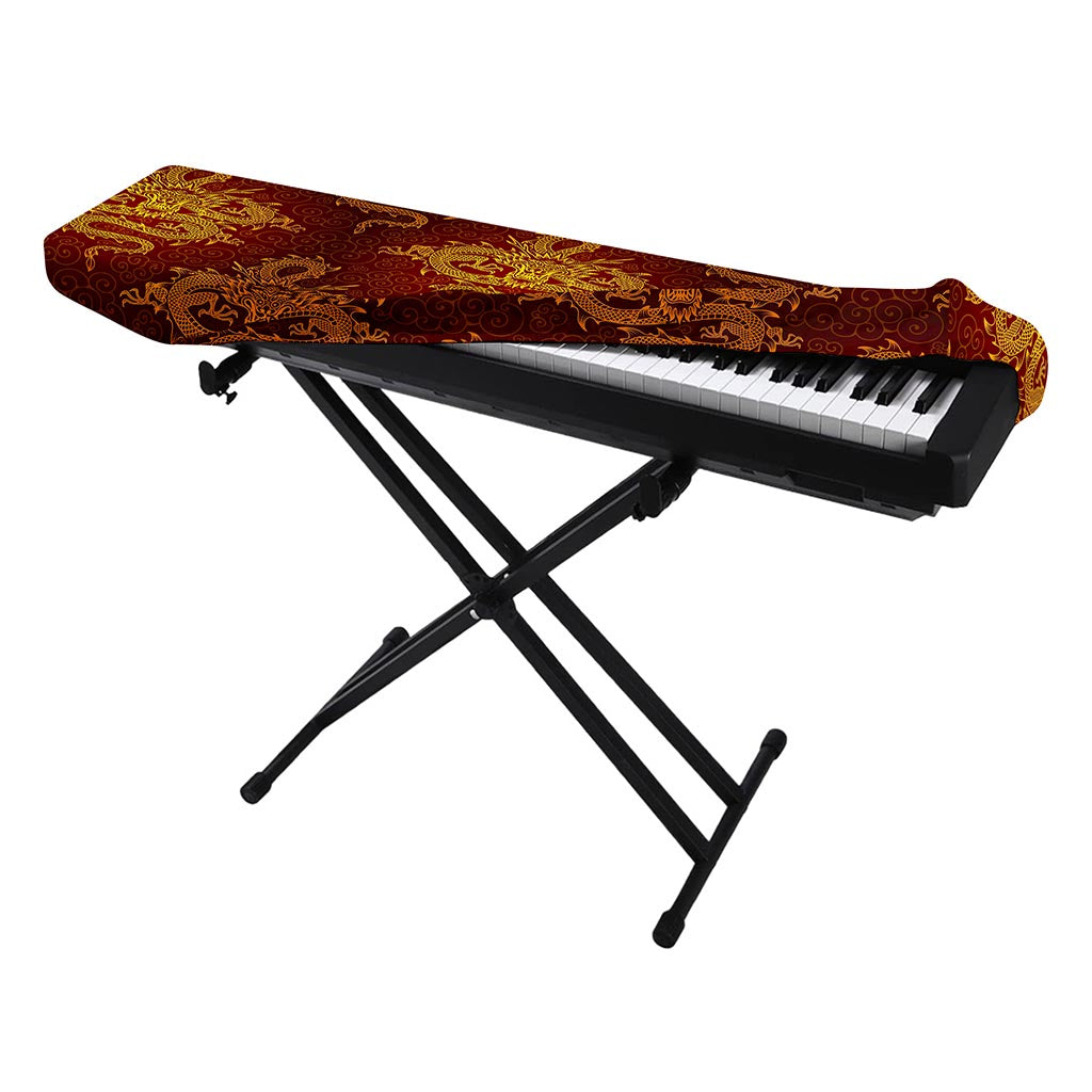 Gold Chinese Dragon Pattern Print Piano Keyboard Cover
