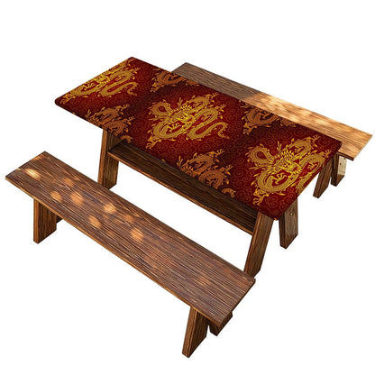 Gold Chinese Dragon Pattern Print Picnic Table Cover