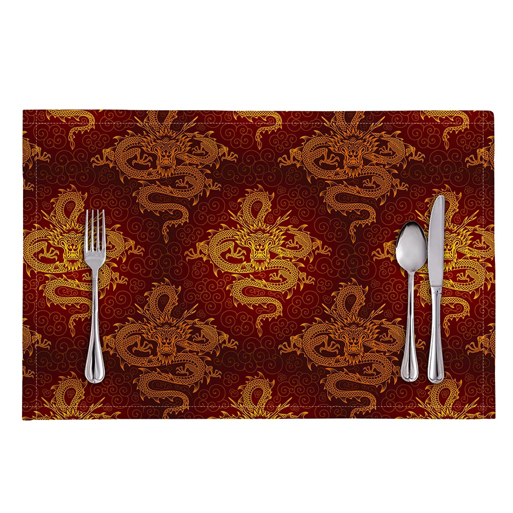 Gold Chinese Dragon Pattern Print Placemat