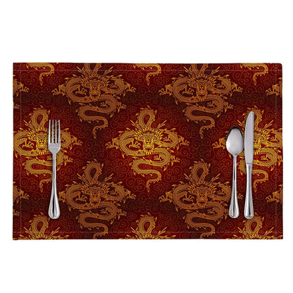 Gold Chinese Dragon Pattern Print Placemat