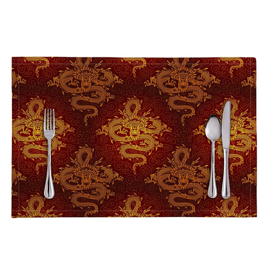 Gold Chinese Dragon Pattern Print Placemat