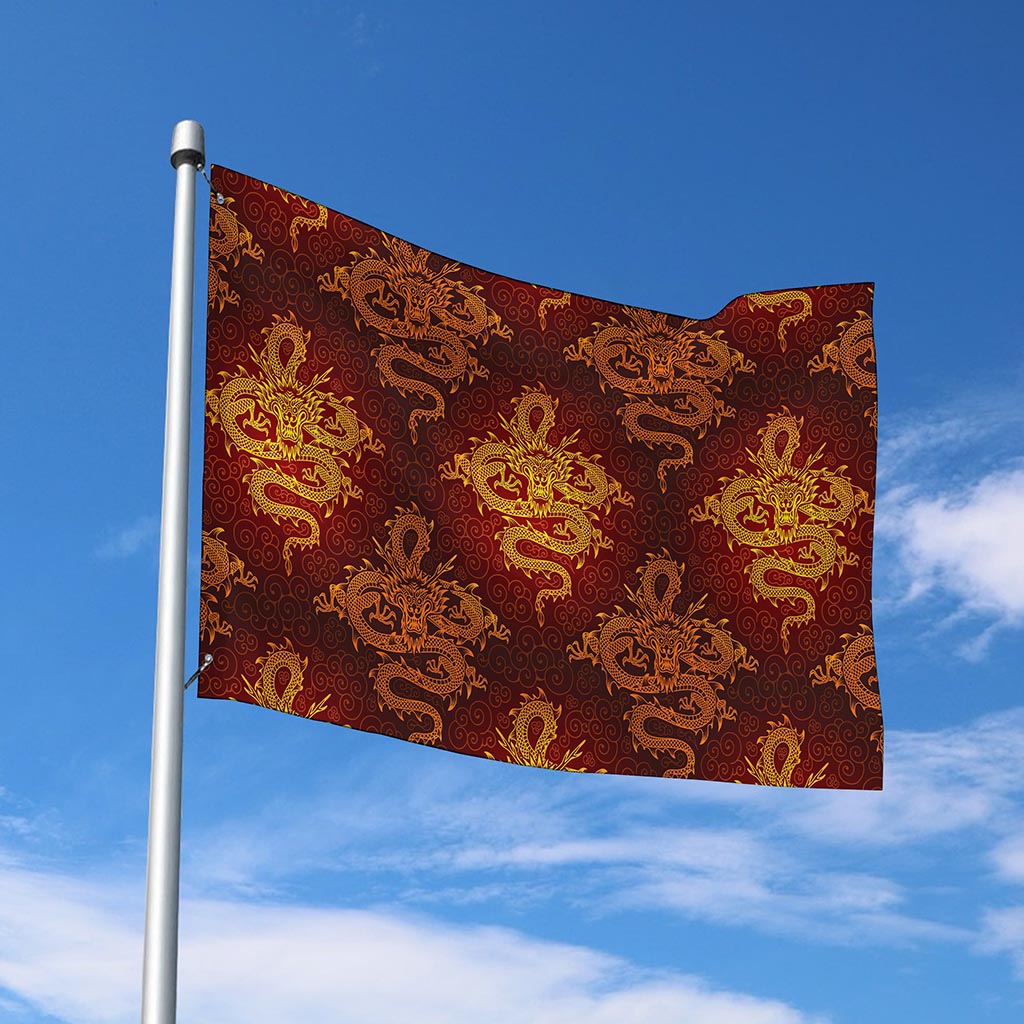 Gold Chinese Dragon Pattern Print Polyester Flag