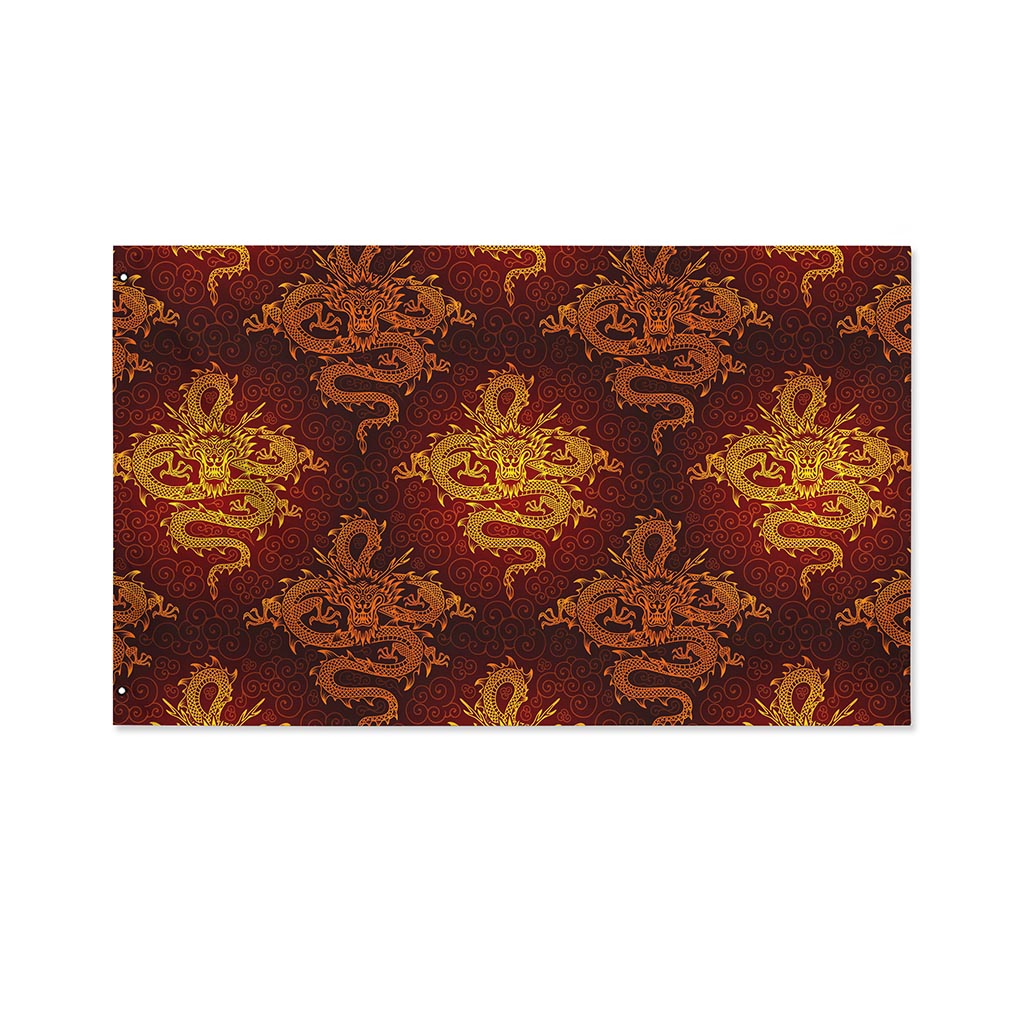 Gold Chinese Dragon Pattern Print Polyester Flag