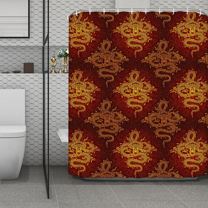 Gold Chinese Dragon Pattern Print Polyester Shower Curtain