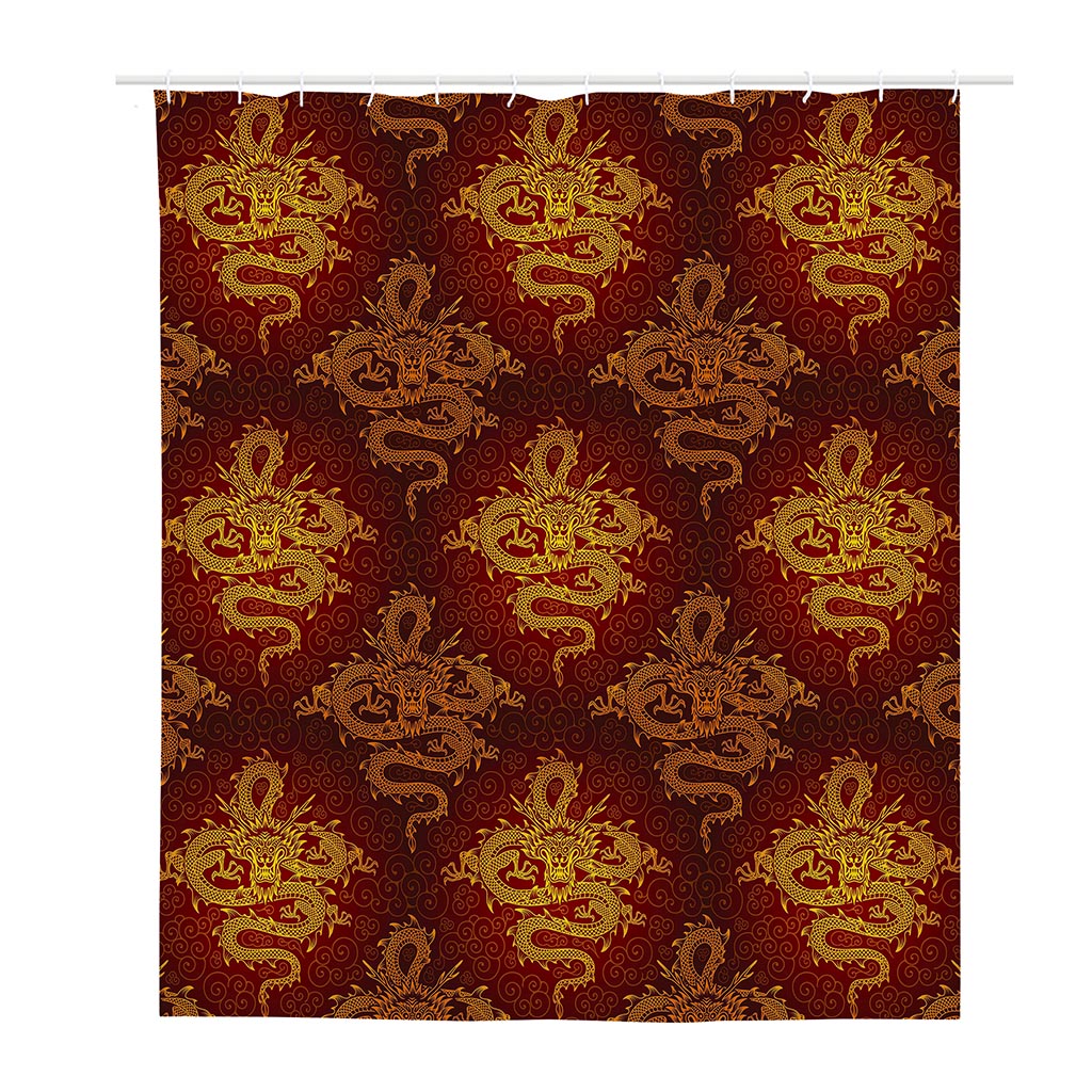 Gold Chinese Dragon Pattern Print Polyester Shower Curtain