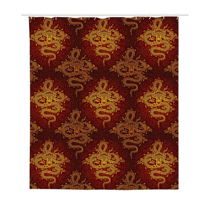 Gold Chinese Dragon Pattern Print Polyester Shower Curtain