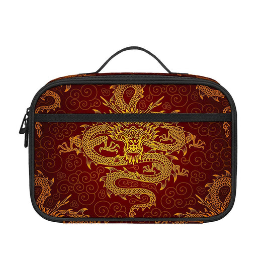 Gold Chinese Dragon Pattern Print Portable Lunch Bag